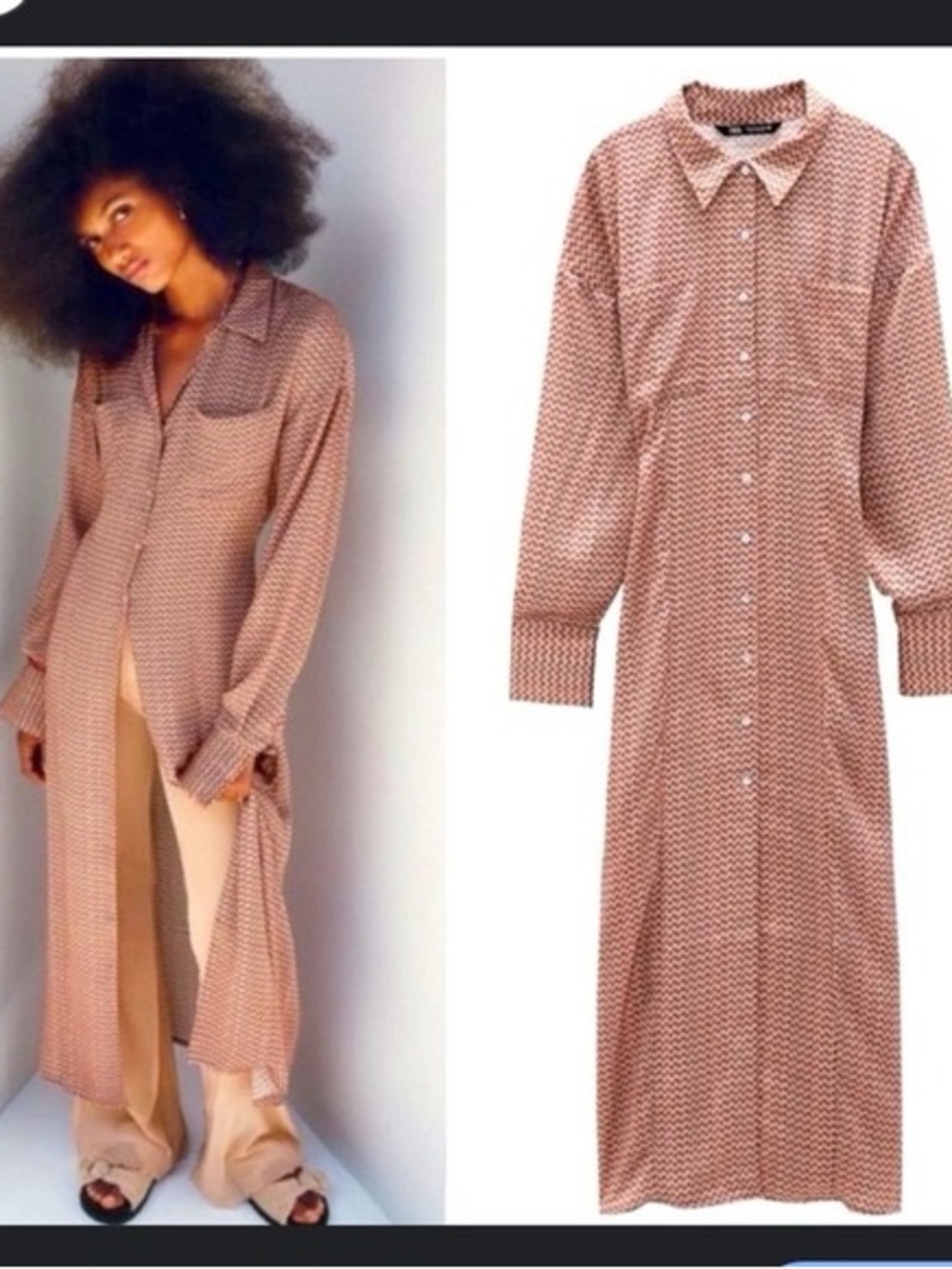 Zara Pink Floral-Print Shirt Dress